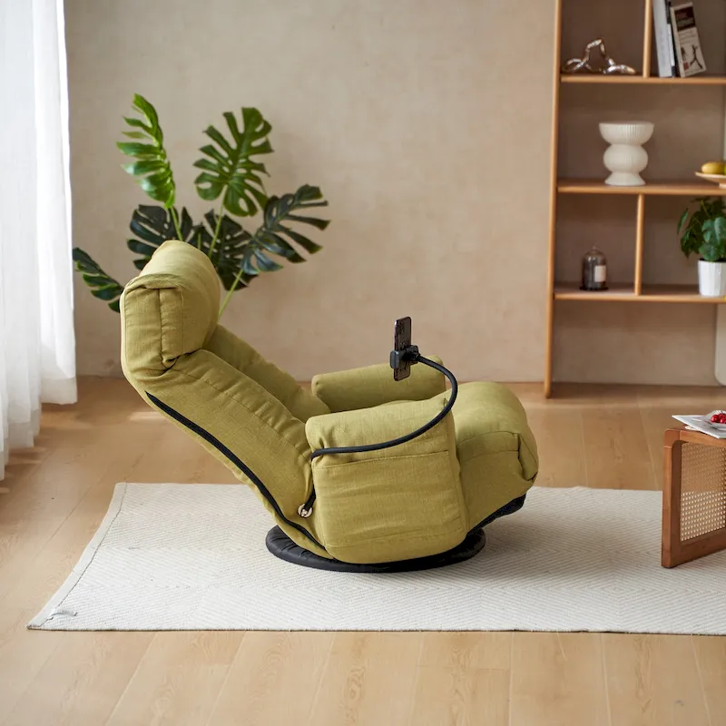 Upholstered 360 Swivel Manual Leisure Recliner with Mobile Phone Holder, Adjustable Headrest and Backrest