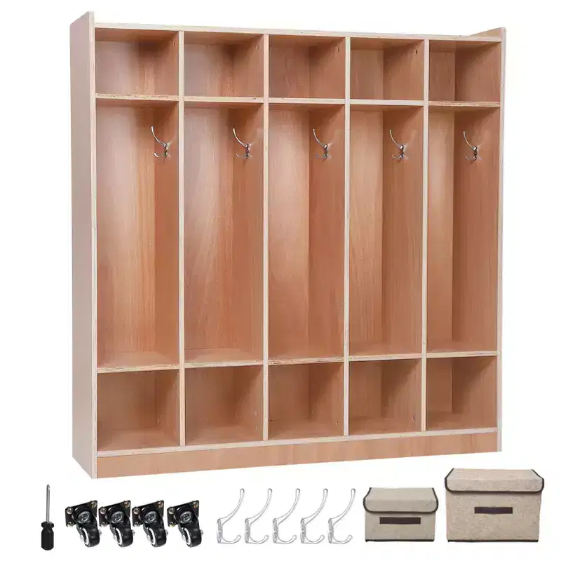 Acekool 5-Section Wooden Coat Locker with Cubbies & Hooks for Classroom, Daycare & Entryway