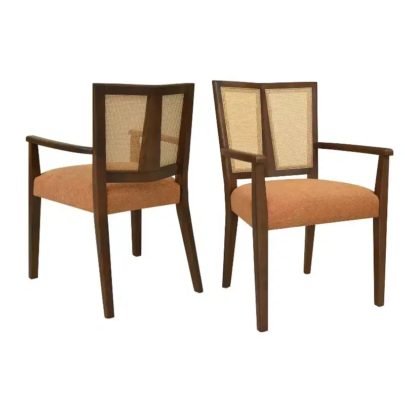 Christopher Knight Home Set of 2 Nolan Rubberwood Upholstered Dining Arm Chairs with Cane Webbing Caramel/Walnut