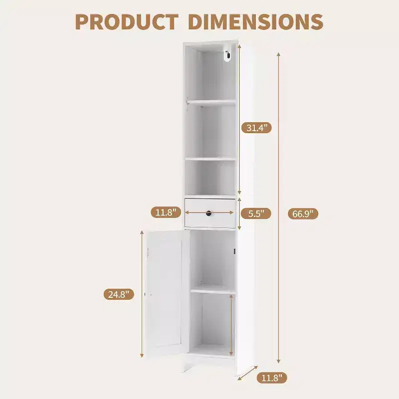 Tall Bathroom Storage Cabinet, Narrow Slim Freestanding Cabinet with 2 Barn Doors & 1 Drawer with Adjustable Shelves for Kitchen,Bathroom