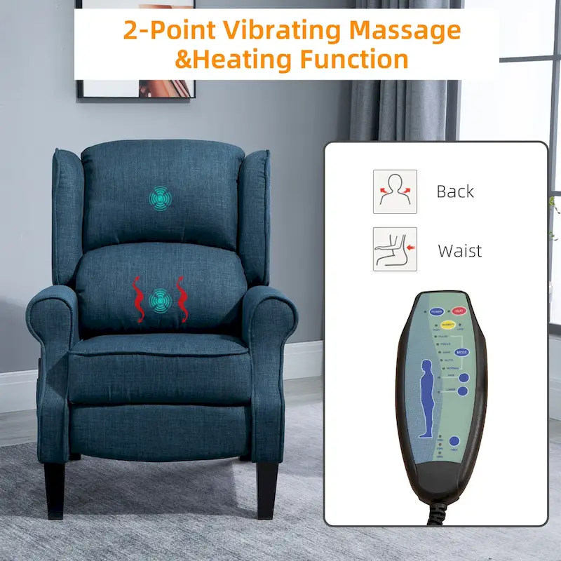 HOMCOM Wingback Heated Vibrating Massage Chair,Accent Sofa Upholstered Massage Recliner Chair Push-back with Remote Controller