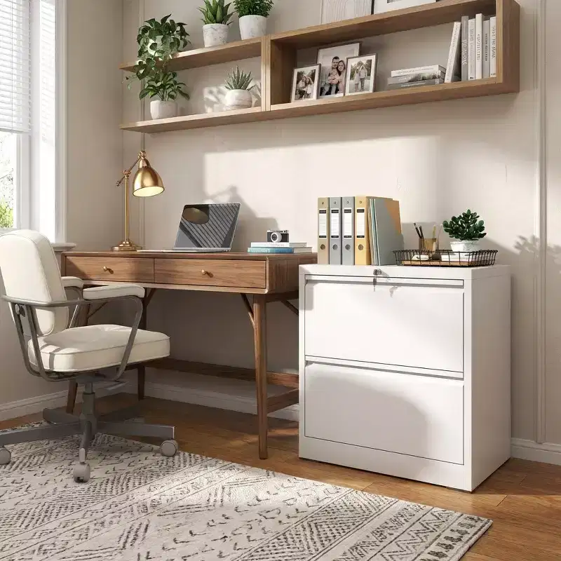 VIYET 27 2-Drawer Lateral File Cabinet with Lock - White Steel Filing Cabinet for Letter/Legal/A4 Files, Modern Home Office