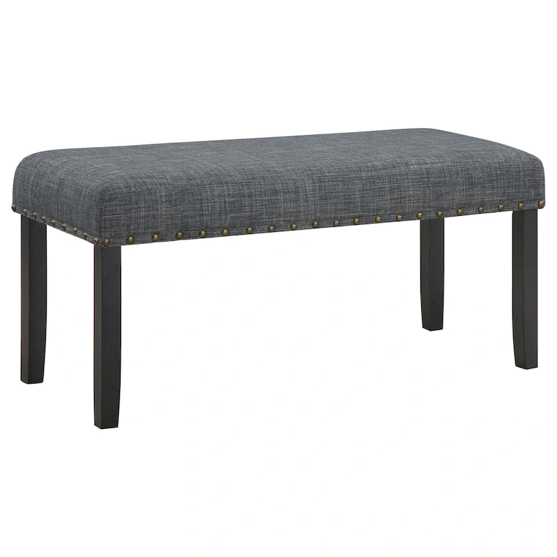 Drake 6 Piece Dining Table Set, 4 Chairs, Bench, Gray Fabric, Black Wood