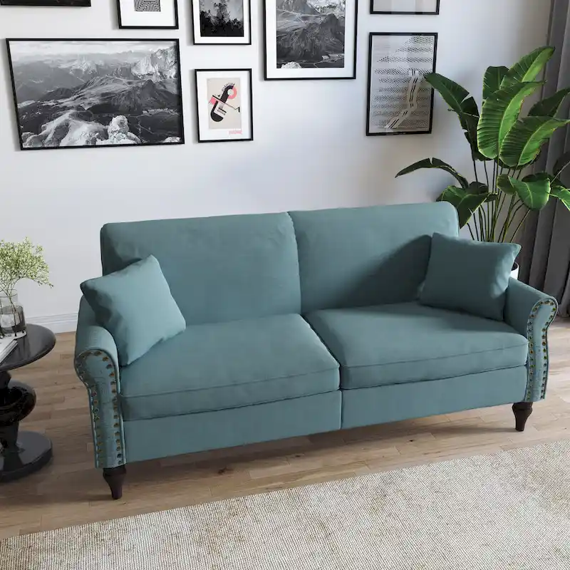 73 Nailhead Trim Sofa Rolled Arms Upholstered Loveseat
