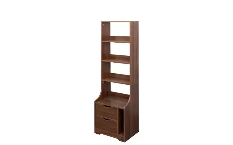 Modern 4-Tier Open Bookshelf with 2 Drawers, Large Capacity Display Storage Cabinet, Bookcase for Living Room, Home Office