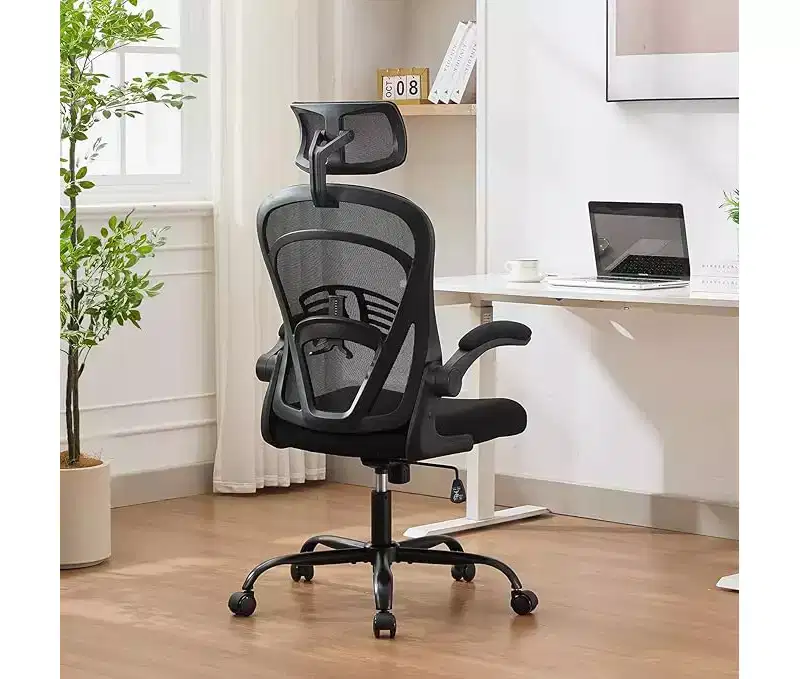 Ergonomic High-Back Mesh Office Chair  Turn-Up Armrests, Headrest, Wheels  300 lbs Capacity, Swivel Executive Computer Desk Chair