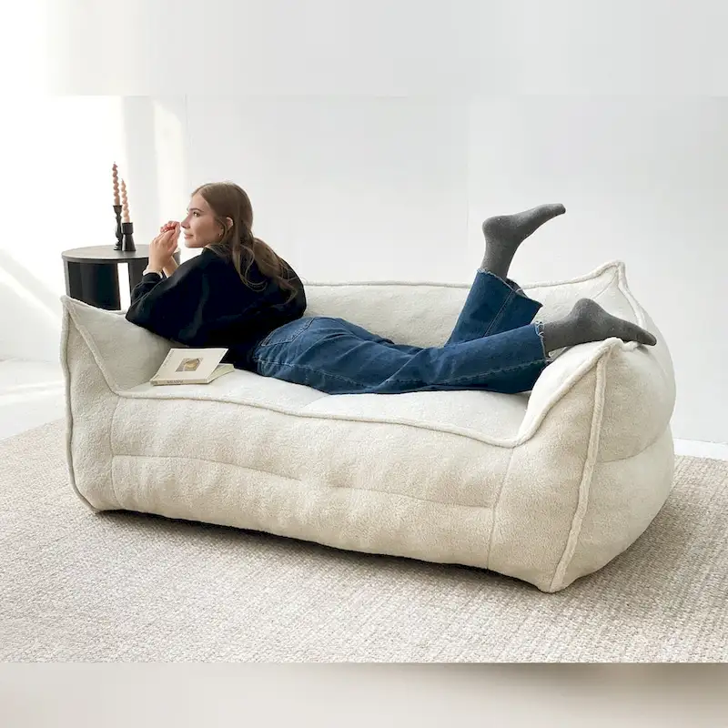 2 Seater Bean Bag Sofa Loveseat Teddy Faux Fabric Fabric Lazy Sofa Bean Bag Chair