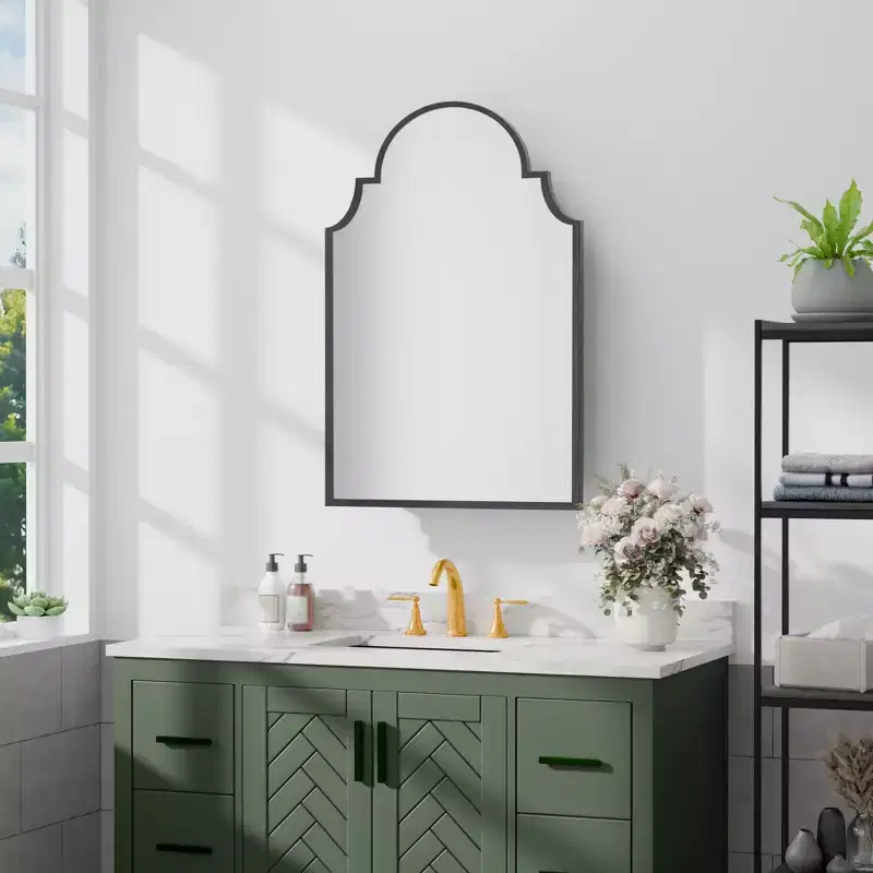 19.5 x 29.64 Inch Gold Arch Wrought Iron Framed Medicine Cabinet With Mirror, Wall-mounted Mirror Cabinet For Bathroom