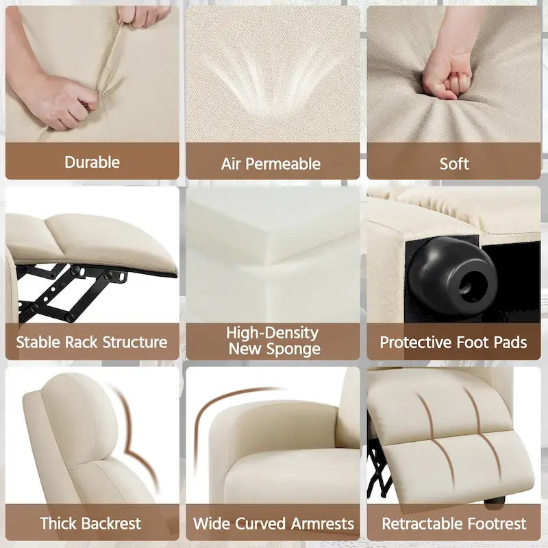 Yaheetech Modern Fabric Recliner Chair