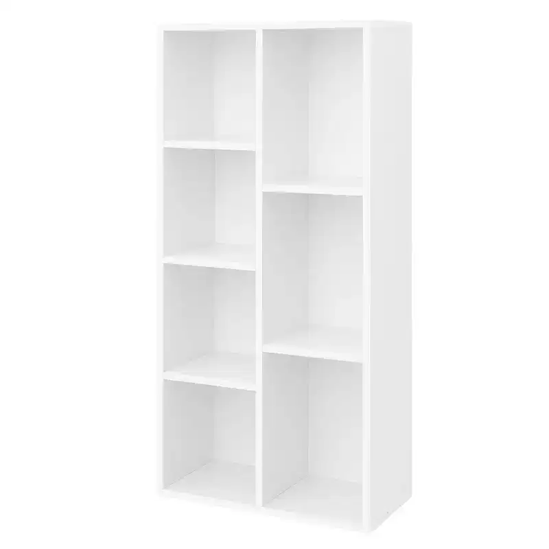 Bookcase with 7 Compartments, Freestanding Shelves and Cube Organizer, White