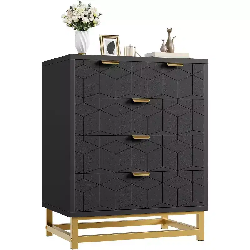 Acekool Modern 5-Drawer Storage Cabinet with Metal Handles for Bedroom, Living Room, or Entryway  White with Gold Metal Legs