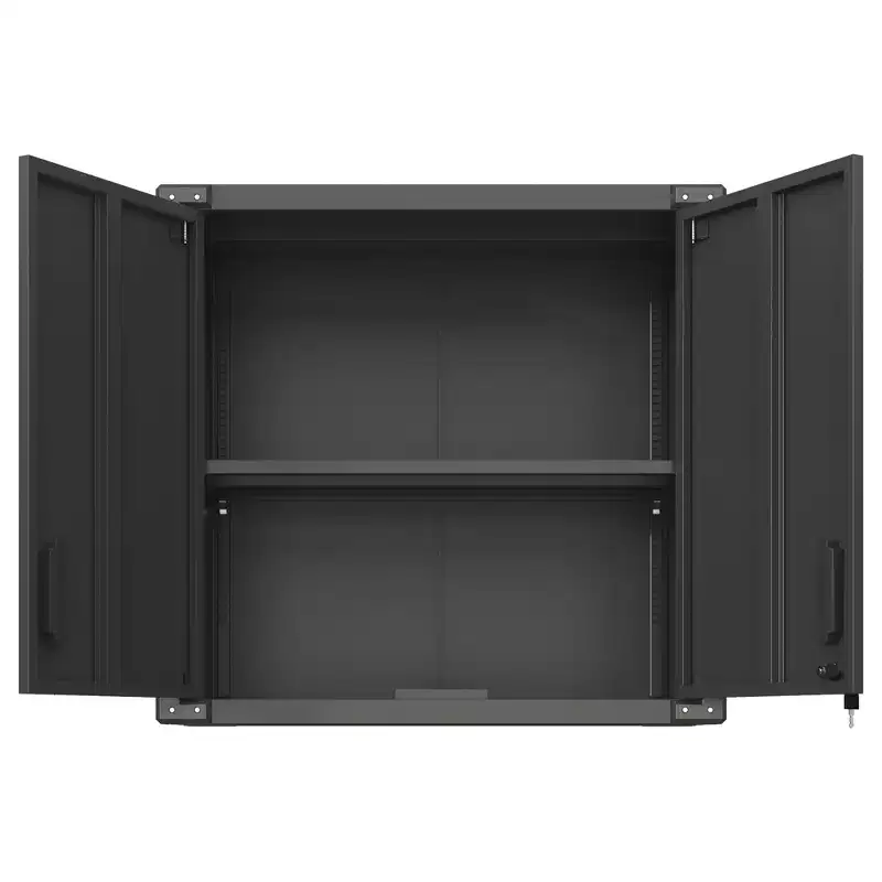 Metal Wall-Mounted Tool Storage Cabinet, Locking Storage Cabinet with 1 Adjustable Shelf and 1 Opened Drawer for Basement, Home, Kitchen