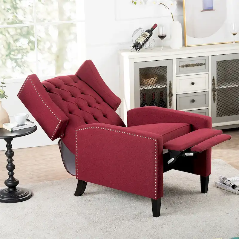 27 Wide Upholstered Manual Recliner, Wing Sofa Chair with Wood Legs