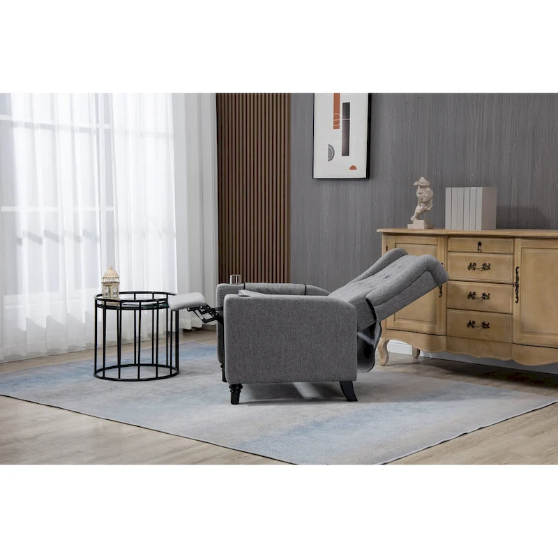 Arm Pushing Recliner Chair,Button Tufted Wingback Recliner Chair,Fabric Pushback Manual Single Sofa Home Theater Seating