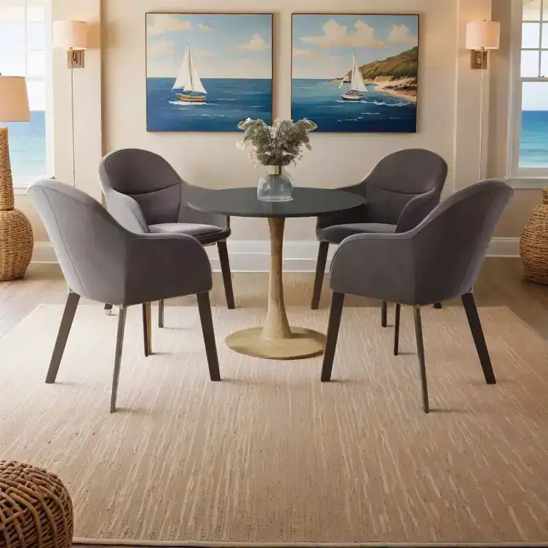LeisureMod Bristol 27 Round Dining Table  MDF Top with Natural Wood Steel Pedestal Base, Modern Kitchen & Dining Room Accent Table for Small Spaces