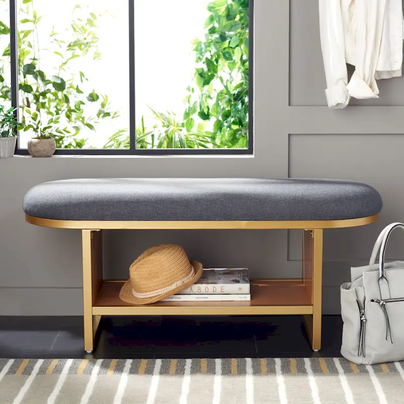 SAFAVIEH Home Collection Iona Open Shelf Bench W/Cushion - 42 W x 15 D x 18 H