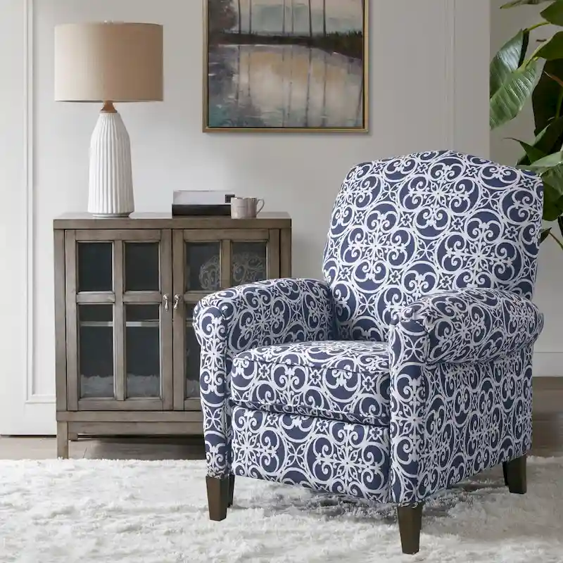 Madison Park Oscar Solid Wood Upholstered Push Back Recliner Chair with Rolled Arms