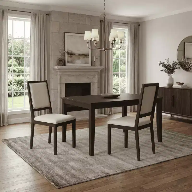 Set of 2 Wood Dining Chairs  Upholstered High Back Chairs for Kitchen, Dining Room, Brown