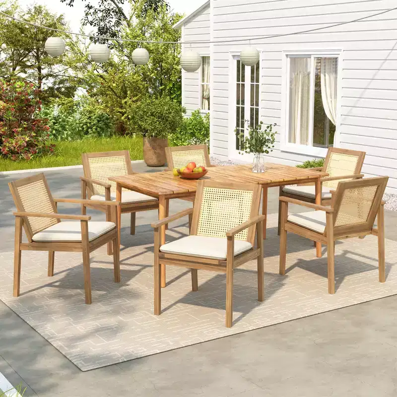 Christopher Knight Home Corin 7 Piece Rustic Outdoor Rattan and Acacia Dining Set with Cushion
