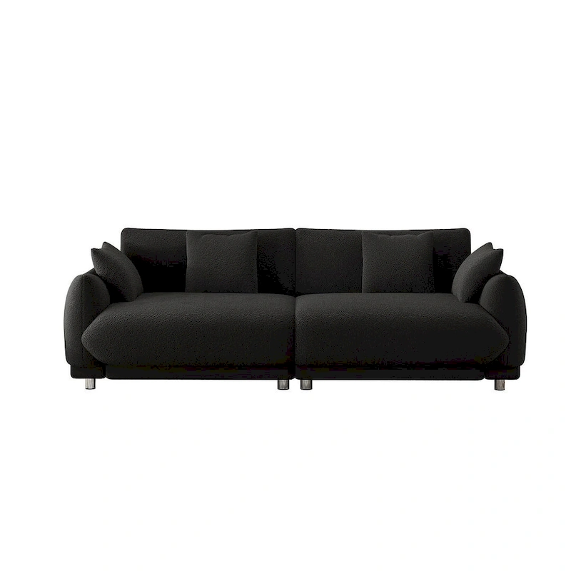 86.6 Modern Teddy Velvet Triple Sofa with 4 Pillows and Metal Legs