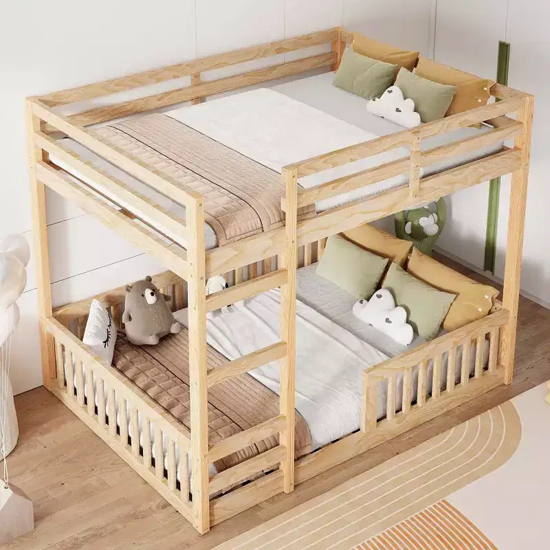 Whisen Full over Full Wooden Bunk Bed with Ladder and Safety Guardrails