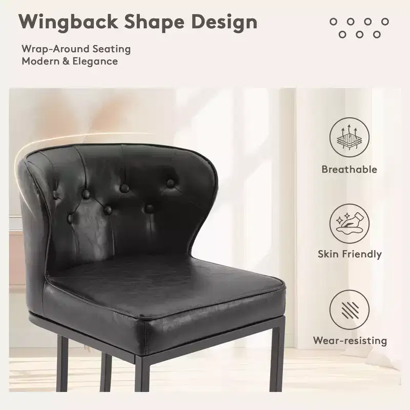 Counter Height Bar Stools 24 Inch - Faux Leather Upholstered, Metal Frame