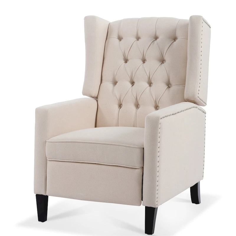 27 Wide Upholstered Manual Recliner, Wing Sofa Chair with Wood Legs