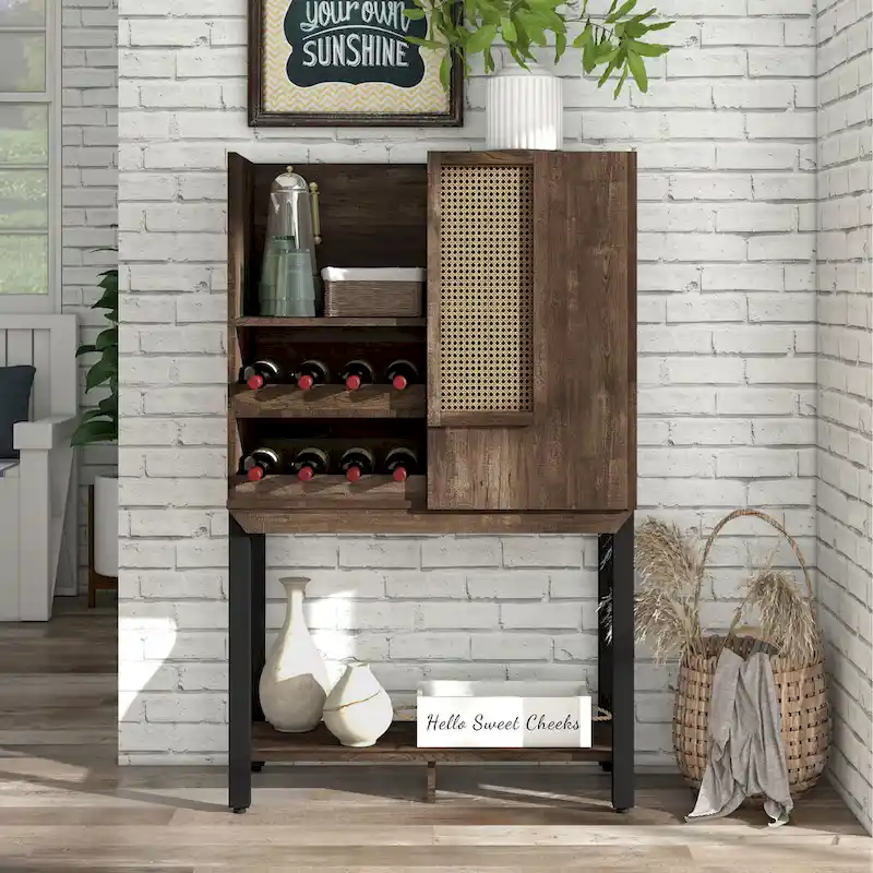 Farmhouse Reclaimed Oak Kitchen Hutch with Wine Rack