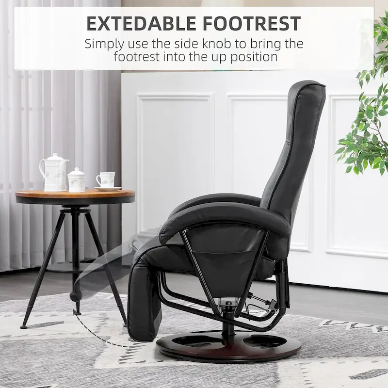 Modern Lounge Chair PU Leather Swivel Recliner Chair Padded Armchair with Footrest and Adjustable Backrest