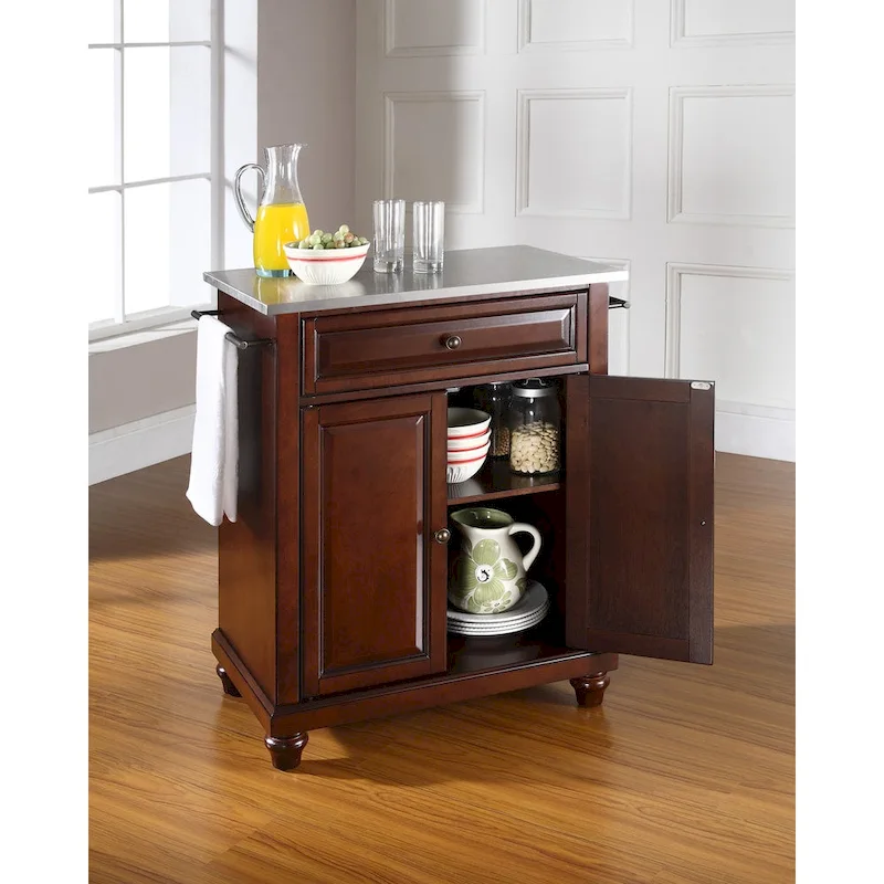 Crosley Cambridge Vintage Mahogany Portable Kitchen Island with Stainless Steel Top - 31W x 18D x 35H