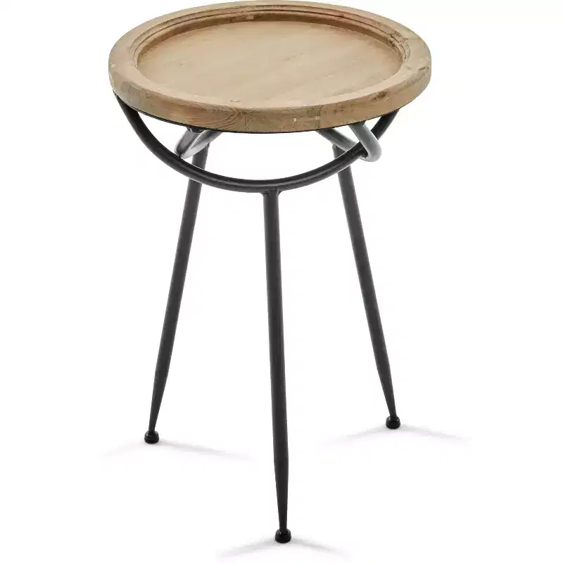 Easton Side Table Natural - Adore Decor: Modern Round No Assembly Required, Iron & Wood Frame, 24.5" Height