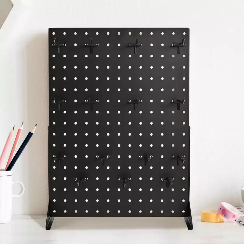VEVOR Pegboard Display Stand, 17 x 13 Inch Tabletop Pegboard Display Stand with 15 Hooks, Thickened Cold-Rolled Steel Peg Board Panel, Black (1 PCS)