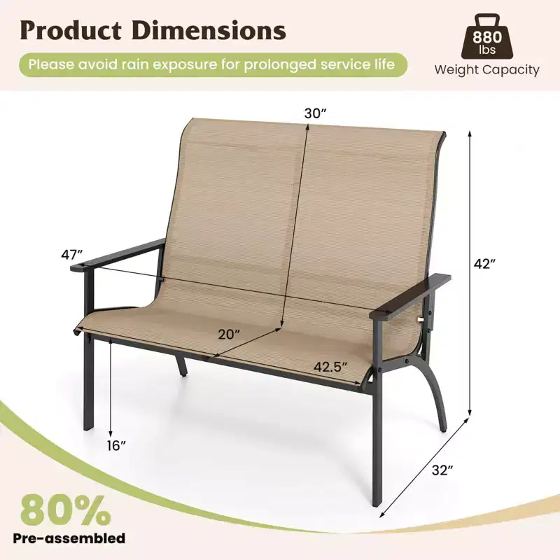 Costway 2-Person Patio Garden Bench with High Back and Armrests 880 lbs Weight Capacity