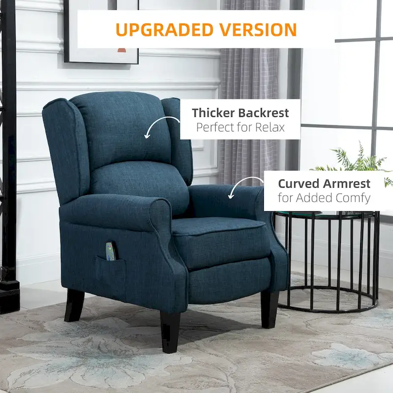 HOMCOM Wingback Heated Vibrating Massage Chair,Accent Sofa Upholstered Massage Recliner Chair Push-back with Remote Controller