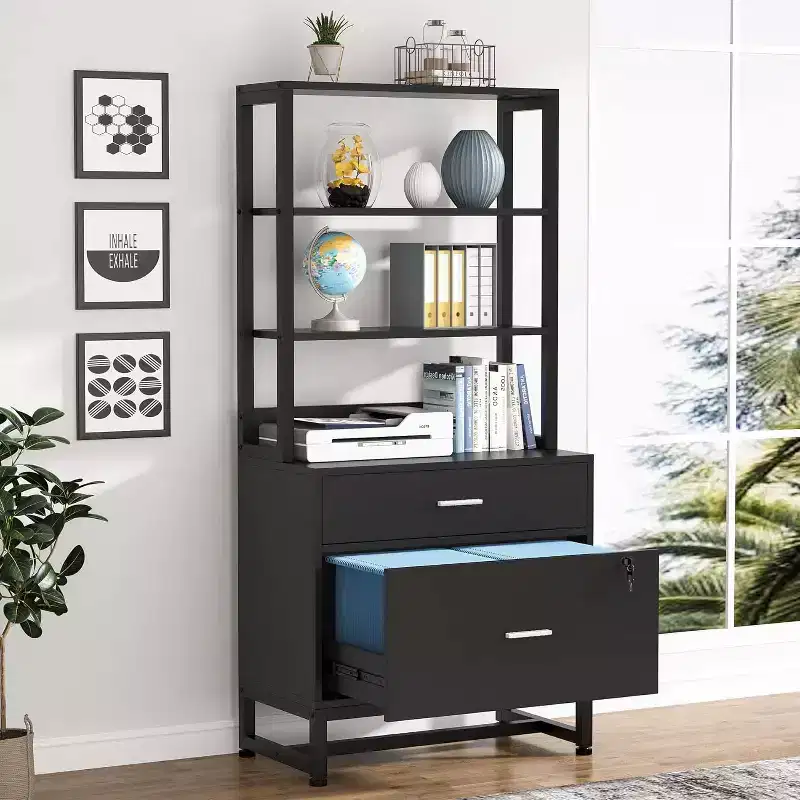 2 Drawers Vertical File Cabinet, Filing Cabinet Printer Stand with Open Storage Shelves