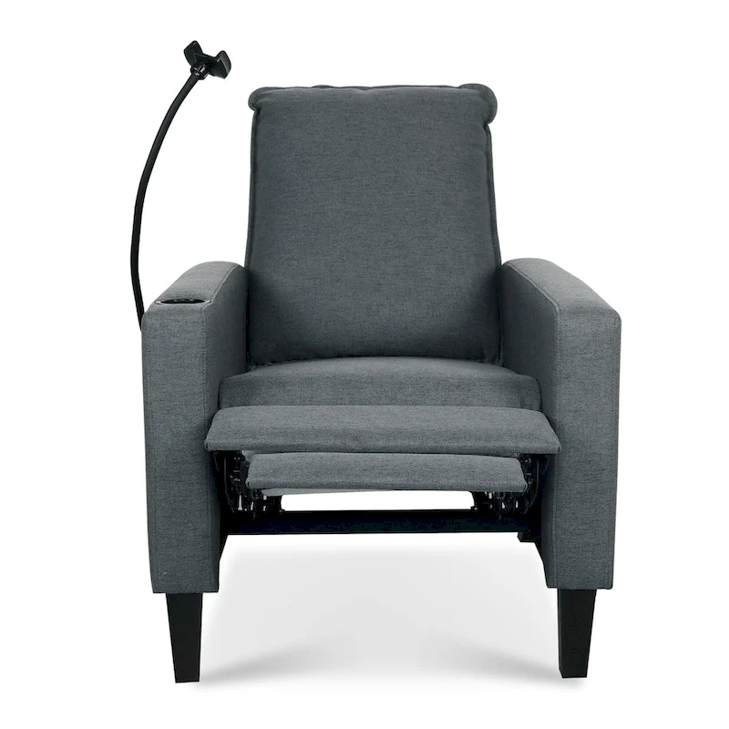 Modern Fabric Manual Recliner with Phone Holder, Cup Holder, Footrest