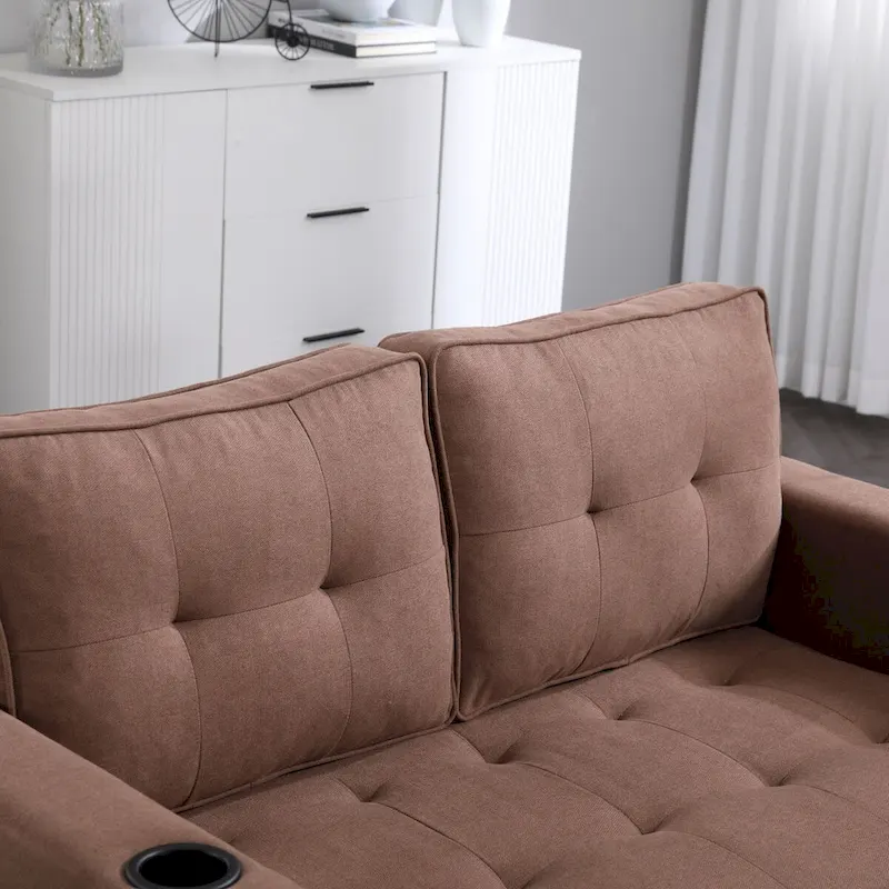Oaks Aura Upholstered Futon Sofa with Pull-Out Sleeper Couch, Muticolour Choice Foldable Tufted Loveseat With Cup Holder