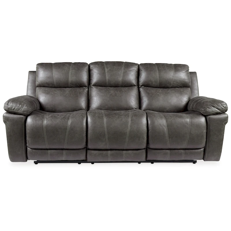 Ben Power Recliner Adjustable Headrest Sofa, 89 Inch Gray Faux Leather