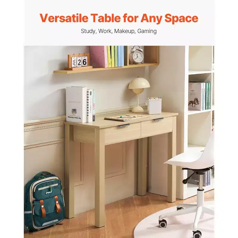 Kids Study Desk with Two Drawers for Bedroom Compact Wood Look