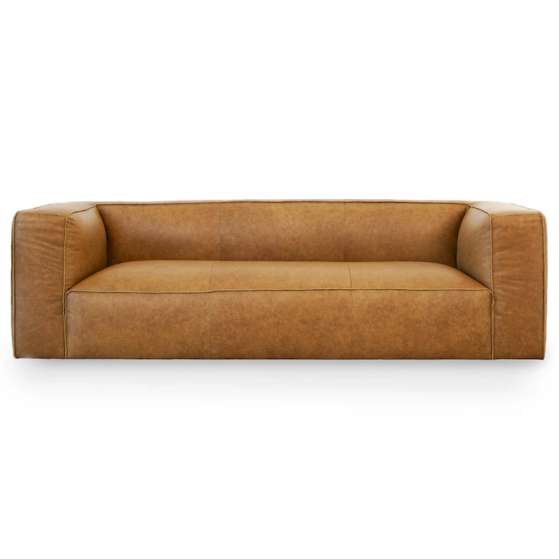 Empire Mid Century Modern Living Room Top Leather Couch in Tan