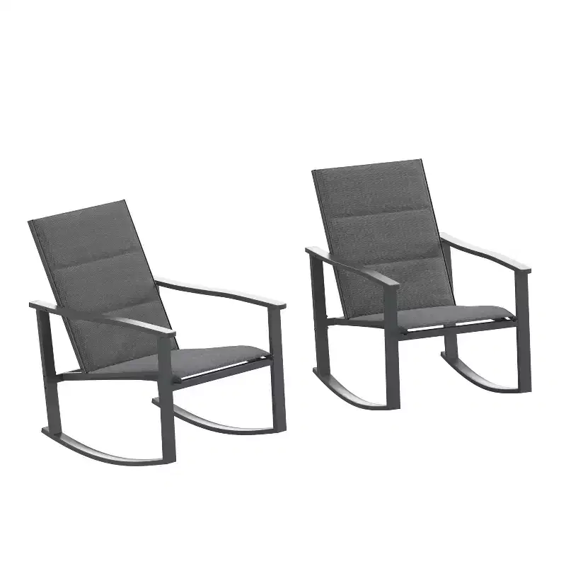 Merrick Lane Set of 2 Flex Comfort Outdoor Rocking Chairs with Steel Frames