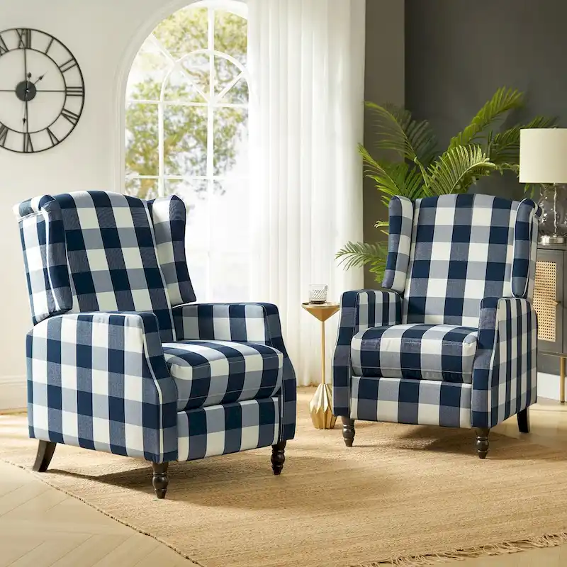 Damaris Mid-Century Modern Manual Pushback Recliner with Wingback Design Set of 2 by HULALA HOME