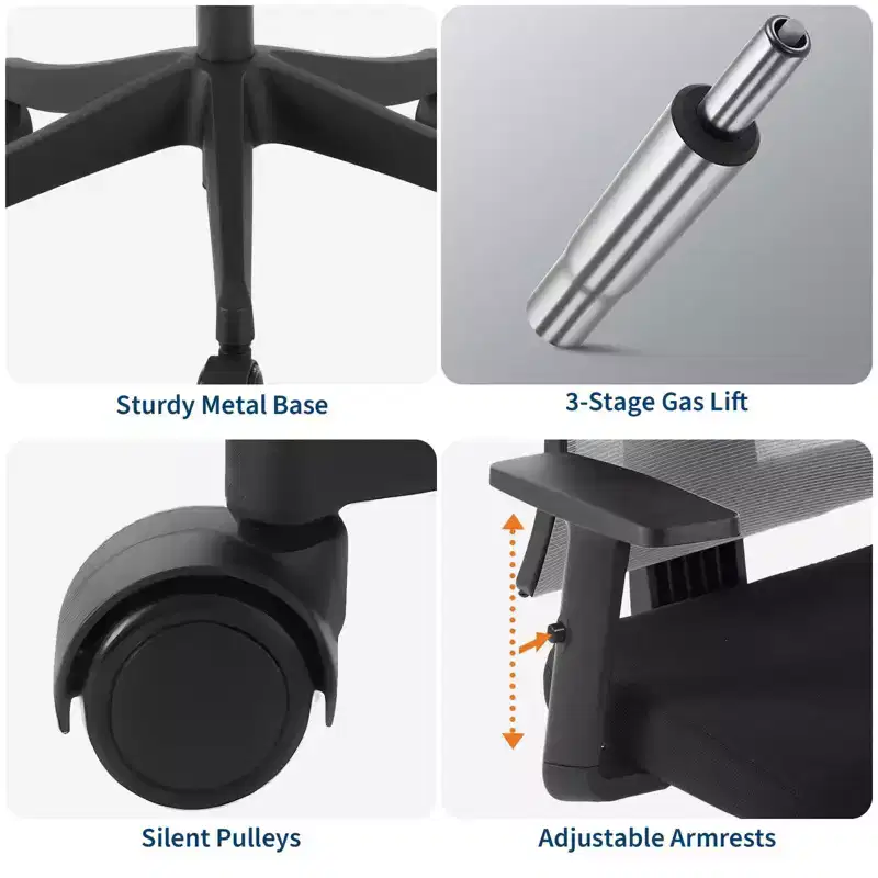 Acekool Black Frame Gray Mesh Ergonomic Office Chair with Adjustable Design and Breathable Support for Home or Office Use