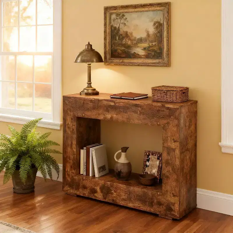 Console Table with Open Shelf for Entryway or Living Room, Rustic Brown