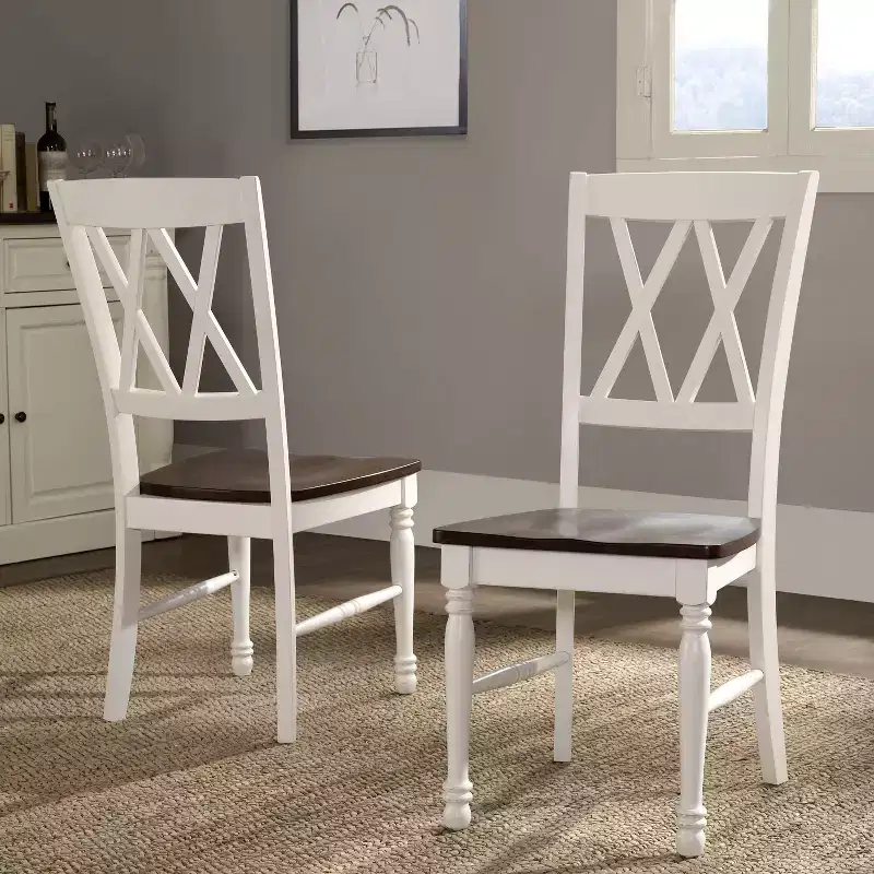 Dining Chair White: Solid Hardwood, Traditional X-Back Design, Rubberwood Legs