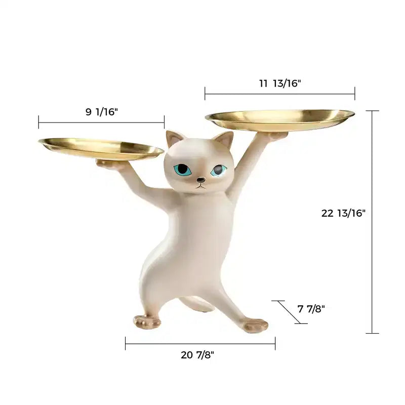 Enchanting Cat Side Table with Dual Tempered Glass Trays - Gold & Beige