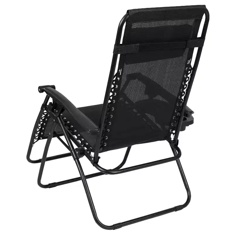 Flash Furniture Adjustable Folding Mesh Zero Gravity Reclining Lounge Chair with Pillow and Cup Holder Tray, Set of 2