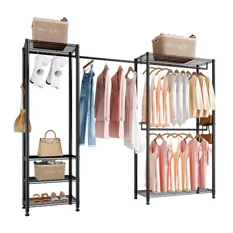 Clothing Garment Rack, Heavy Duty Clothes Rack, Freestanding Clothes Racks with Steel Frame, 800 lbs Load Capacity with Storage Shelves,Black
