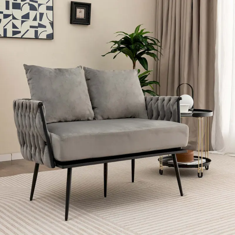 Costway Modern Loveseat Sofa Upholstered Dutch Velvet Couch with Woven - See Details