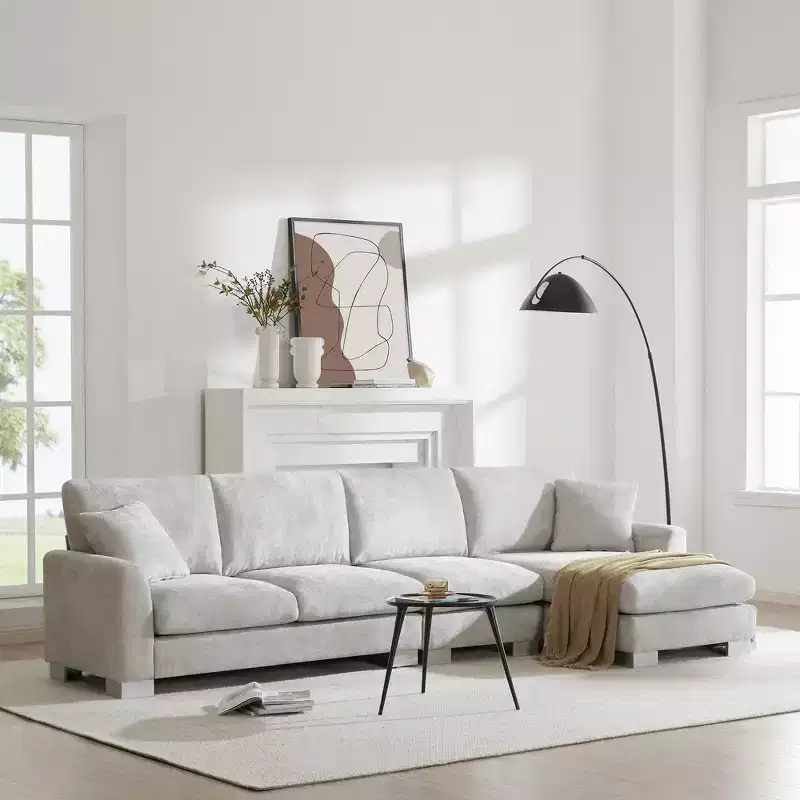 Whisen Modern Oversized Sectional Sofa, L-shaped Luxury Couch Set with Chaise and 2 Pillows